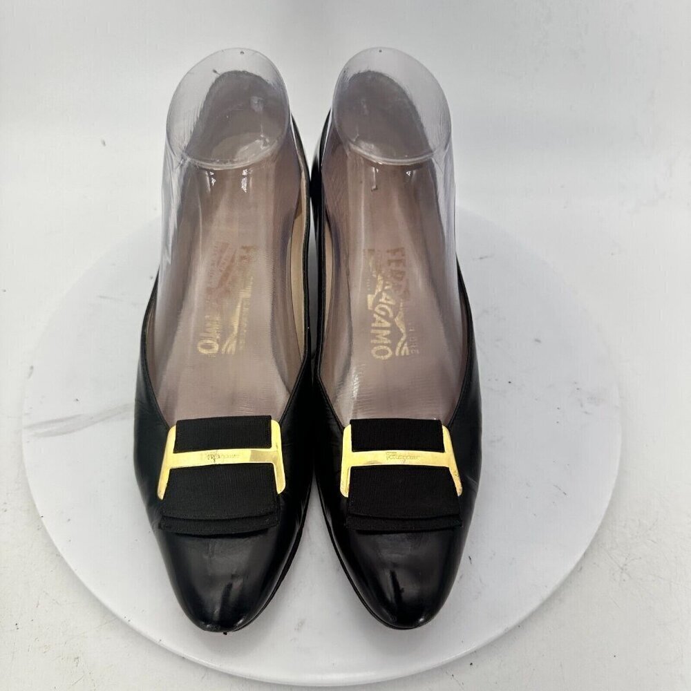Salvatore Ferragamo Women Size 8.5 AAAA Black Leather Slip On Medium Heel Pump - Picture 4 of 14